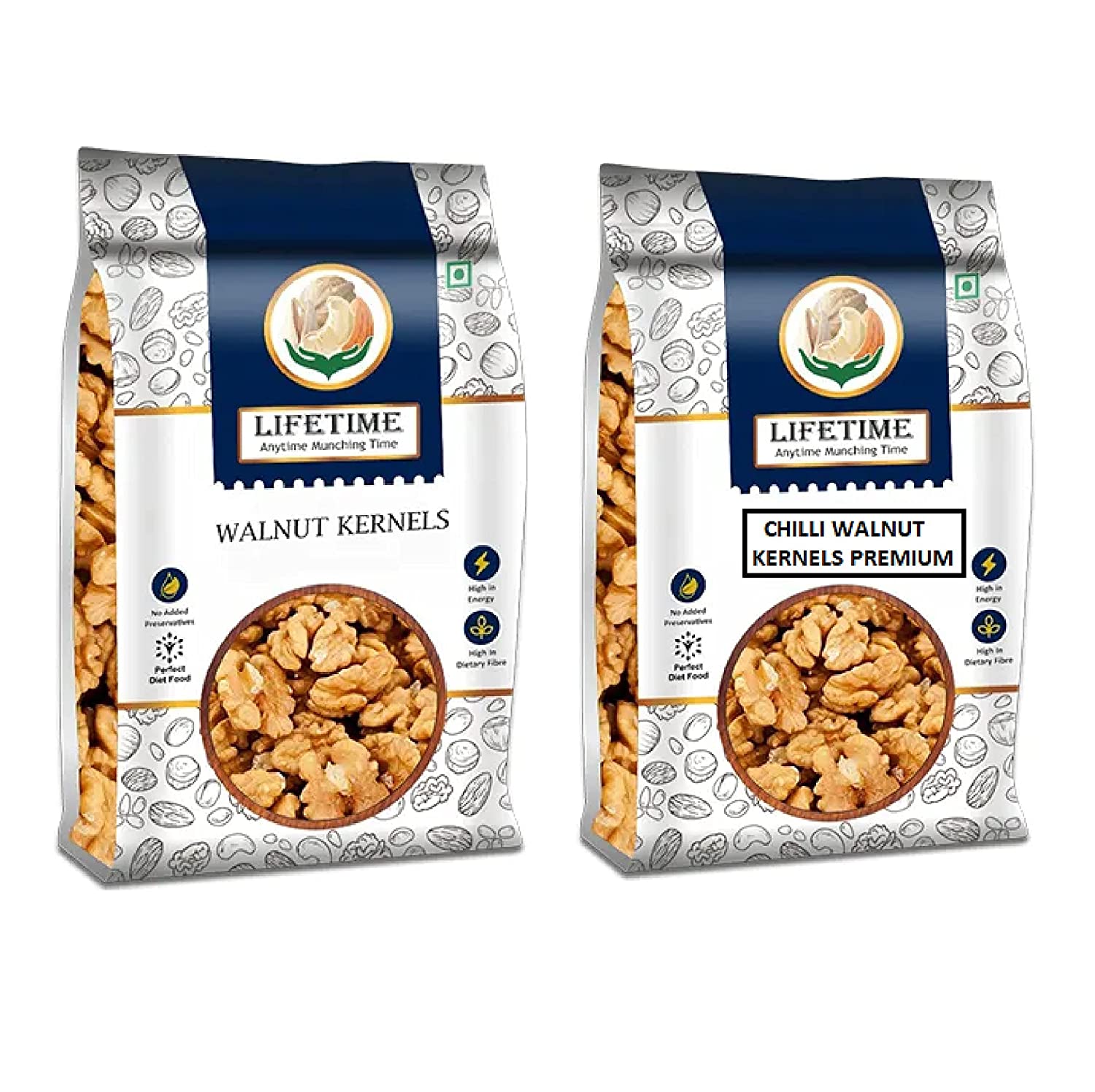 Walnuts Kernels & Chilli Walnuts Combo Pack - 450gmx2